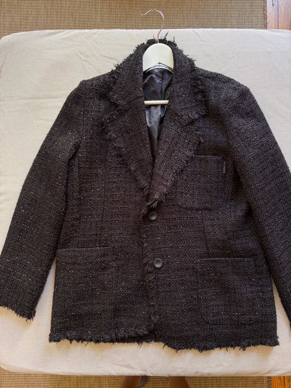 Black Tweed Frayed-Edge blazer jacket